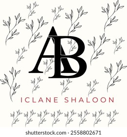 Elegan Initial AB Logo with Floral Element. Minimalist AB Monogram with Botanical Illustration. Wedding logos, hand drawn elegant, delicate and minimalist monogram collection.