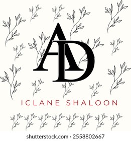 Elegan Initial AD Logo with Floral Element. Minimalist AD Monogram with Botanical Illustration. Wedding logos, hand drawn elegant, delicate and minimalist monogram collection.
