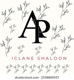 Elegan Initial AP Logo with Floral Element. Minimalist AP Monogram with Botanical Illustration. Wedding logos, hand drawn elegant, delicate and minimalist monogram collection.