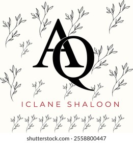 Elegan Initial AQ Logo with Floral Element. Minimalist AQ Monogram with Botanical Illustration. Wedding logos, hand drawn elegant, delicate and minimalist monogram collection.