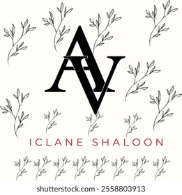 Elegan Initial AV Logo with Floral Element. Minimalist AV Monogram with Botanical Illustration. Wedding logos, hand drawn elegant, delicate and minimalist monogram collection.