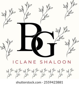 Elegan Initial BG Logo with Floral Element. Minimalist GB Monogram with Botanical Illustration. Wedding logos, hand drawn elegant, delicate and minimalist monogram collection. Print