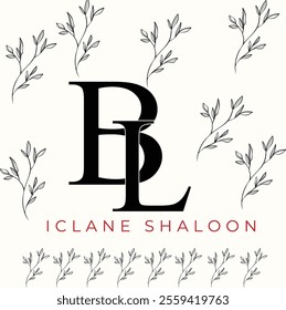 Elegan Initial BL Logo with Floral Element. Minimalist LB Monogram with Botanical Illustration. Wedding logos, hand drawn elegant, delicate and minimalist monogram collection. Print