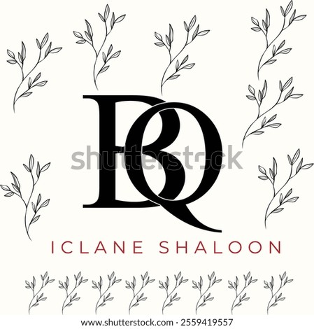 Elegan Initial BQ Logo with Floral Element. Minimalist QB Monogram with Botanical Illustration. Wedding logos, hand drawn elegant, delicate and minimalist monogram collection. Print