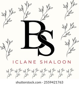 Elegan Initial BS Logo with Floral Element. Minimalist SB Monogram with Botanical Illustration. Wedding logos, hand drawn elegant, delicate and minimalist monogram collection. Print