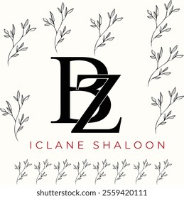 Elegan Initial BZ Logo with Floral Element. Minimalist ZB Monogram with Botanical Illustration. Wedding logos, hand drawn elegant, delicate and minimalist monogram collection. Print
