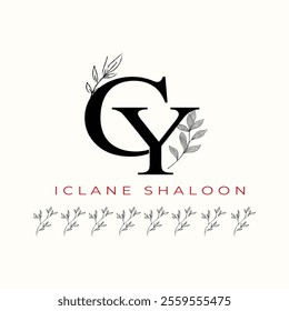 Elegan Initial CY Logo with Floral Element. Minimalist YC Monogram with Botanical Illustration. Wedding logos, hand drawn elegant, delicate and minimalist,black and white vintage logo for beauty shop.