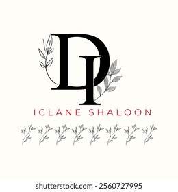 Elegan Initial DI Logo with Floral Element. Minimalist ID Monogram with Botanical Illustration. Wedding logos, hand drawn elegant, delicate and minimalist,black and white vintage logo for beauty shop.