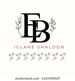 Elegan Initial EB Logo with Floral Element. Minimalist BE Monogram with Botanical Illustration. Wedding logos, hand drawn elegant, delicate and minimalist,black and white vintage logo for beauty shop.