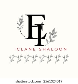 Elegan Initial EI Logo with Floral Element. Minimalist IE Monogram with Botanical Illustration. Wedding logos, hand drawn elegant, delicate and minimalist,black and white vintage logo for beauty shop.