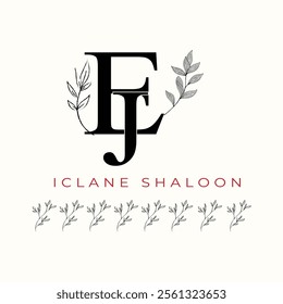 Elegan Initial EJ Logo with Floral Element. Minimalist JE Monogram with Botanical Illustration. Wedding logos, hand drawn elegant, delicate and minimalist,black and white vintage logo for beauty shop.