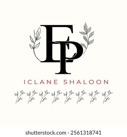 Elegan Initial EP Logo with Floral Element. Minimalist PE Monogram with Botanical Illustration. Wedding logos, hand drawn elegant, delicate and minimalist,black and white vintage logo for beauty shop.