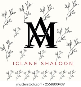 Elegan Initial AM Logo with Floral Element. Minimalist AM Monogram with Botanical Illustration. Wedding logos, hand drawn elegant, delicate and minimalist monogram collection.