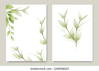 Elegan Leaves Green Wedding Invitation card Template