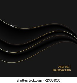 Elegance abstract background with golden lines. Dark luxury silk vector illustration for jewelry, wallpaper, advertising, perfume with blank space or free place