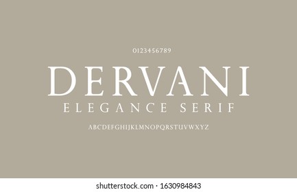 Elegance alphabet serif font and number. Classic and minimalist typography fashion. Fonts set regular uppercase, lowercase and numbers.