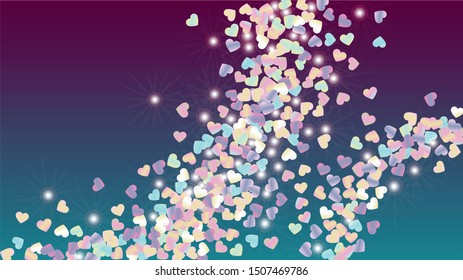 Elegance Background with Confetti of Hearts Glitter Particles. St. Valentine Day. New Year pattern. Light Spots. Explosion of Confetti. Glitter Vector Illustration. Design for Poster.