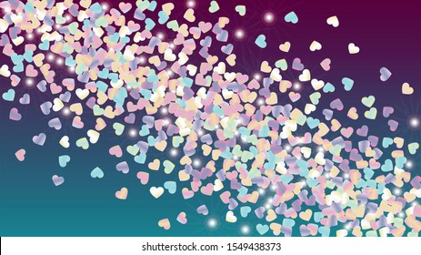 Elegance Background with Confetti of Hearts Glitter Particles. St. Valentine Day. New Year pattern. Light Spots. Explosion of Confetti. Glitter Vector Illustration. Design for Template.