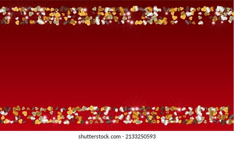 Elegance Background with Confetti of Hearts Glitter Particles. St. Valentine Day. Holiday pattern. Light Spots. Explosion of Confetti. Glitter Vector Illustration. Design for Flyer.