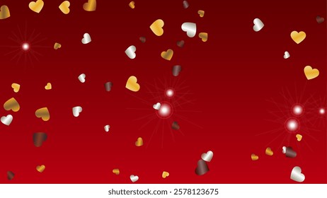 Elegance Background with Confetti of Hearts Glitter Particles. St. Valentine Day. Anniversary pattern. Light Spots. Explosion of Confetti. Glitter Vector Illustration. Design for Card.