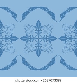 Elegance Beautiful Classy Border Pattern with Royal Blue Tone Scroll Ornament. Delicate fine Artistic Nature Fleur de lis Botanical Inspired Embroidery Hand Drawn Design for Expensive Deluxe Work lace