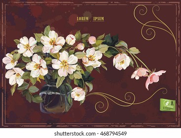 Elegance Beautiful greeting card with Blossoming Cherry flowers on light background, eps8
