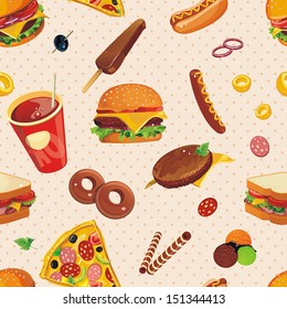 Elegance Beautiful seamless fast food pattern, Vector illustration