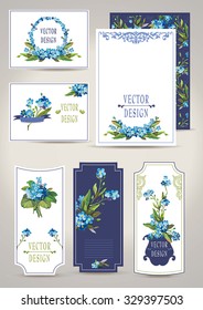 Elegance Beautiful set of invitation cards with flowers elements. Wedding collection, floral vector illustration