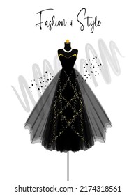 	
A elegance black dress on mannequin. fashion illustration