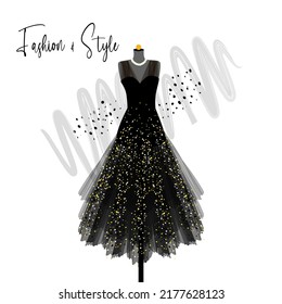 A elegance black dress on mannequin. fashion illustration.