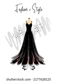 A elegance black dress on mannequin. fashion illustration.