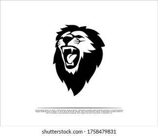 Elegance black white drawing art roaring head lion logo design illustration