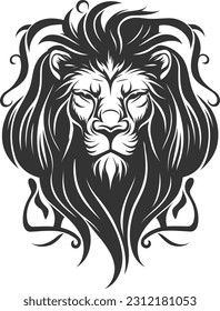 The elegance of the black and white lion mascot vector illustration is isolated on white.