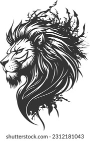 La elegancia de la ilustración vectorial de león blanco y negro se aísla sobre fondo blanco. Logo de la mascota blanca y negra.