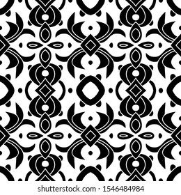 Elegance black and white seamless pattern with abstract elements. Traditional ethnic background, fabric and textile design
