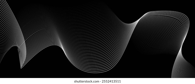 La elegancia de los fondos abstractos de línea de onda en blanco y negro, diseñados con patrones dinámicos y fluidos que crean una sensación de movimiento y sofisticación.