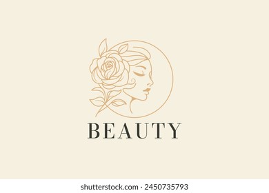 Elegance in Bloom A Luxurious Beauty Logo with a Linear Floral Woman’s Profile