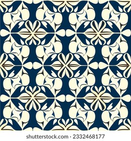 The elegance of blue and white intertwines in this image, presenting a beautiful art nouveau pattern reminiscent of azulejo and art nouveau floor patterns.