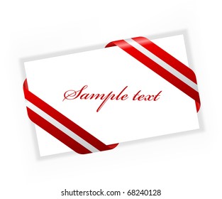 Elegance card with beautiful red and silver ribbon, vector