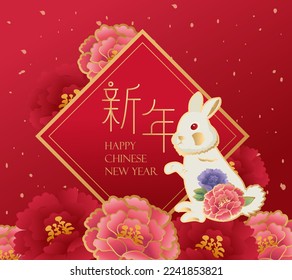 Elegance Chinese new year 2023 year background. translation : Happy chinese new year, year of rabbit.