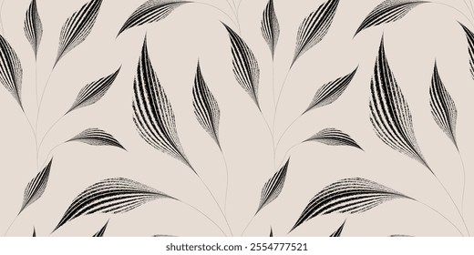 Elegance contemporary pattern. Hand-drawn floral leaf shape textures. Repeatable vibrant boho prints. Romantic seamless pattern