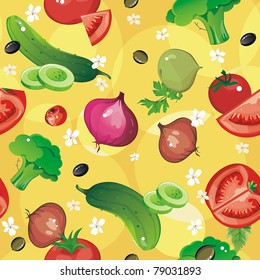 Elegance Cucumber and tomato seamless food pattern, Vegetable vector illustration