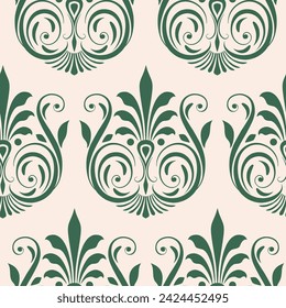 Elegancia Damasco clásico de lujo sin patrón de fondo. Vector real victoriano textura sin fisuras, papel pintado barroco floral, adorno damasco a la antigua