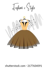 A elegance dress on hanger. Dress for party and special event. fashion and style illustration.