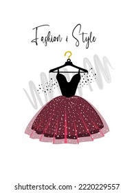 A elegance dress on hanger. Dress for party and special event. fashion and style illustration. Vector of Ball Gown on Hanger. Illustration on White Background.