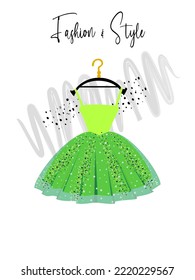 A elegance dress on hanger. Dress for party and special event. fashion and style illustration. Vector of Ball Gown on Hanger. Illustration on White Background.