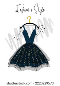 A elegance dress on hanger. Dress for party and special event. fashion and style illustration. Vector of Ball Gown on Hanger. Illustration on White Background.