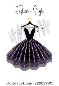 A elegance dress on hanger. Dress for party and special event. fashion and style illustration. Vector of Ball Gown on Hanger. Illustration on White Background.