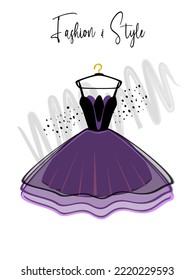 A elegance dress on hanger. Dress for party and special event. fashion and style illustration. Vector of Ball Gown on Hanger. Illustration on White Background.