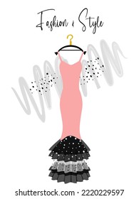 A elegance dress on hanger. Dress for party and special event. fashion and style illustration. Vector of Ball Gown on Hanger. Illustration on White Background.